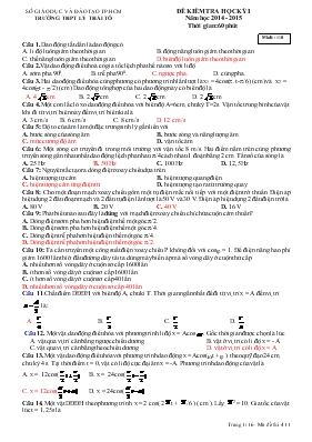 Đề kiểm tra học kỳ I năm học 2014 - 2015 thời gian 60 phút